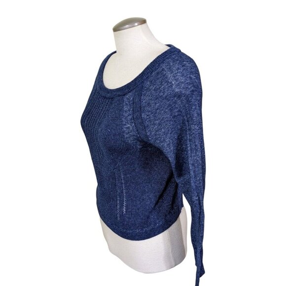 Free People Cropped Cotton Wool Blend Sweater Women L Blue Long Sleeve Pullover - Picture 3 of 7
